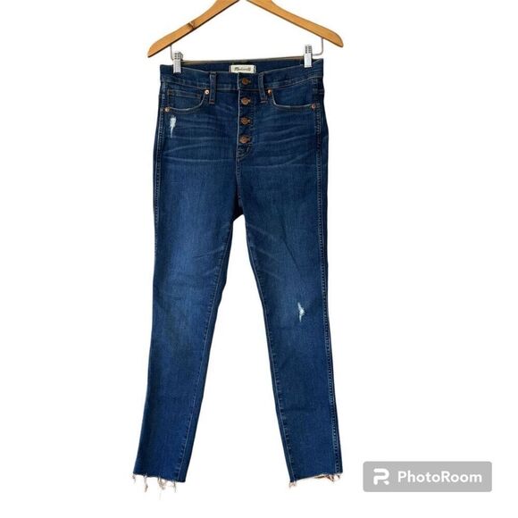 Madewell 10" High-Rise button fly frayed hem Skinny Jeans in Hanna Wash size 28 - Picture 4 of 12